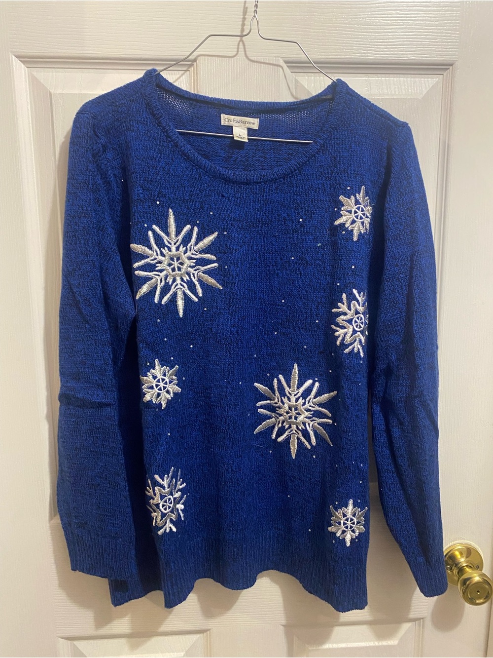 croft & barrow Royal Blue Snowflake Crewneck Sweater
